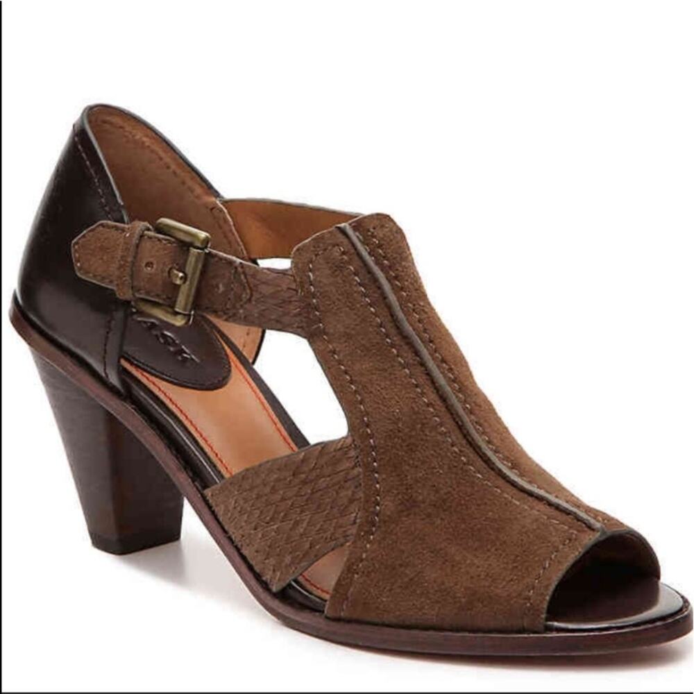 H.S. Trask Ginger Suede Brown Heeled Sandals